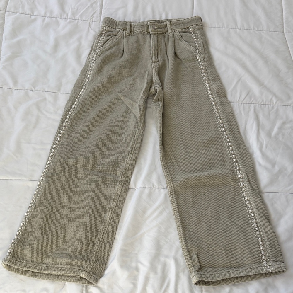 Zara Kids Beige Jeans with White Trim